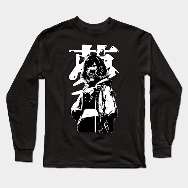 Cyberpunk Yakuza Japanese Streetwear Cyborg Girl Long Sleeve T-Shirt by Neon Bang Bang